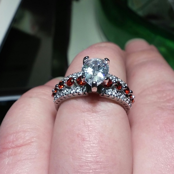 14k WG/Silver Pear Cut Diamond Ruby Accent Ring 7